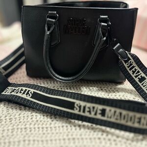 Steve Madden Black Tote with Logo Strap + Matching Wallet
